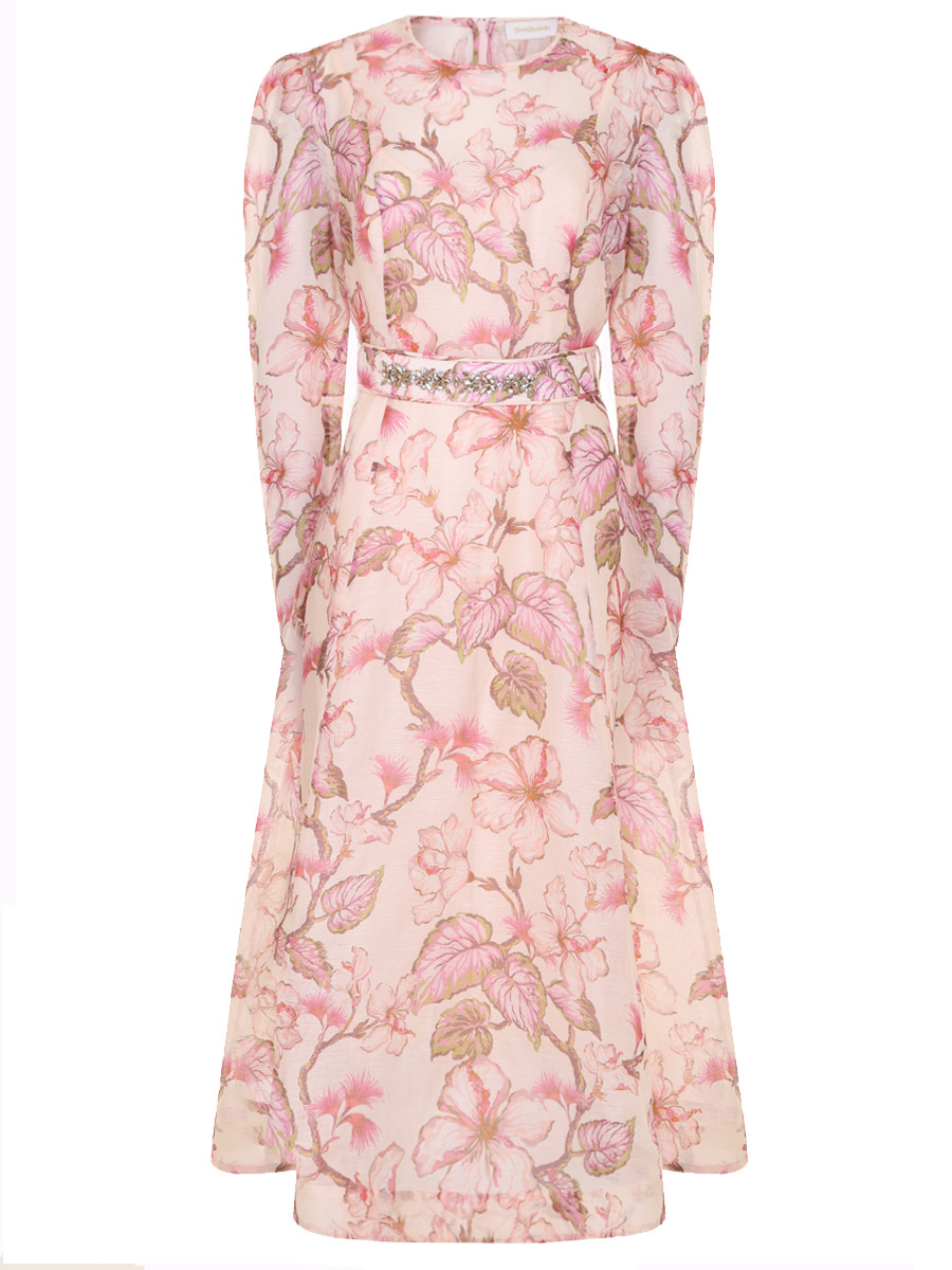 Платье из шелка и льна ZIMMERMANN 8986DMAT CORHI, размер 46, цвет розовый